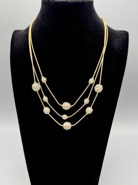 Chico’s Layered Necklace Gold Tone Rhinestone Bead Multi Strand 20”